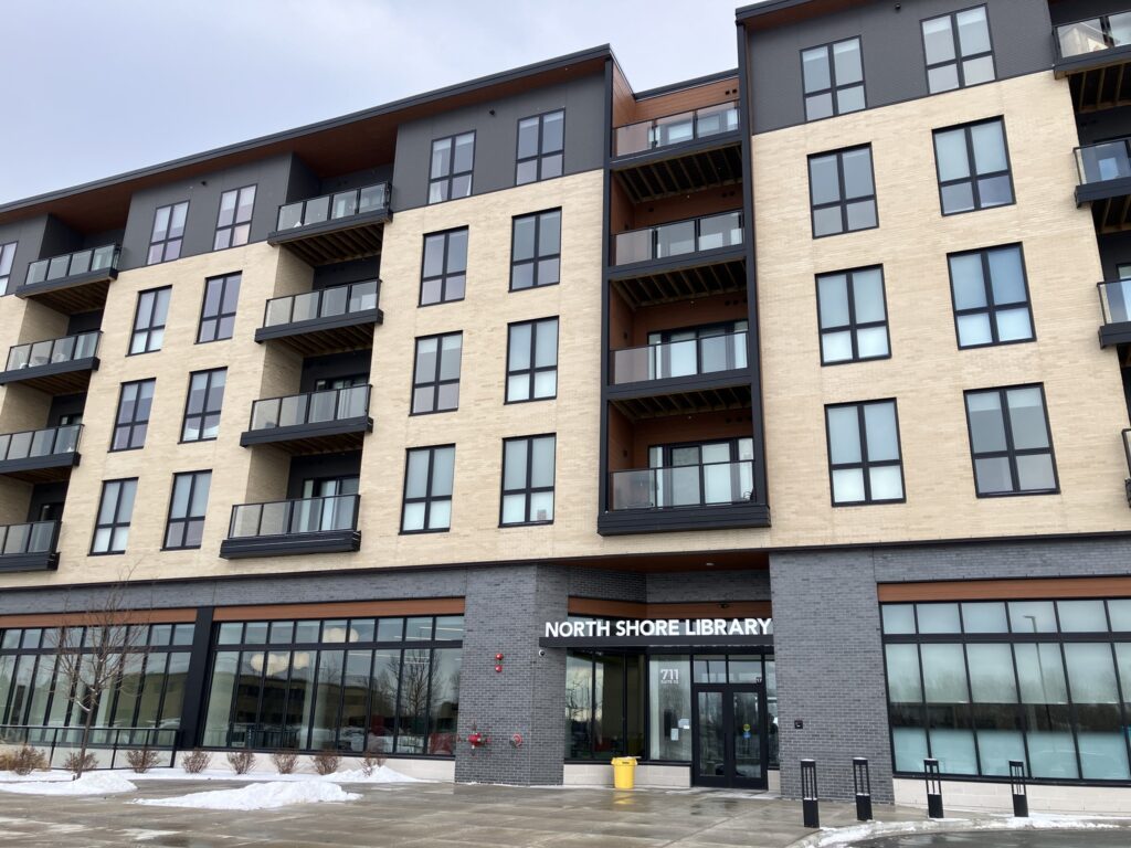 This is a picture of the outside of the North Shore Library in Bayside Wisconsin