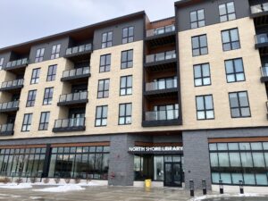 This is a picture of the outside of the North Shore Library in Bayside Wisconsin